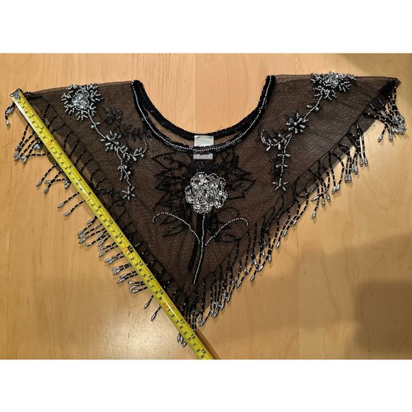 Black & Silver Beaded Sequin Mesh Pullover Capelet Collar Shawl - Picture 14 of 15